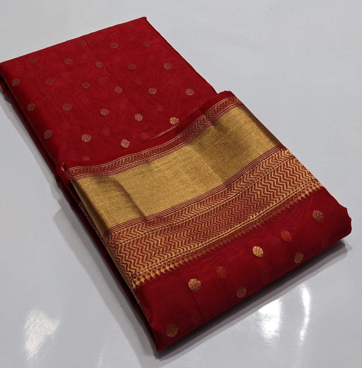 Royal Red Chanderi Silk Saree with Golden Zari Border