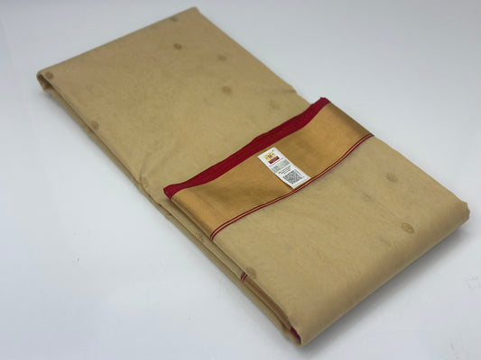 Beige Chanderi Katan Silk Saree with Red Border | Handwoven Elegant Traditional Saree
