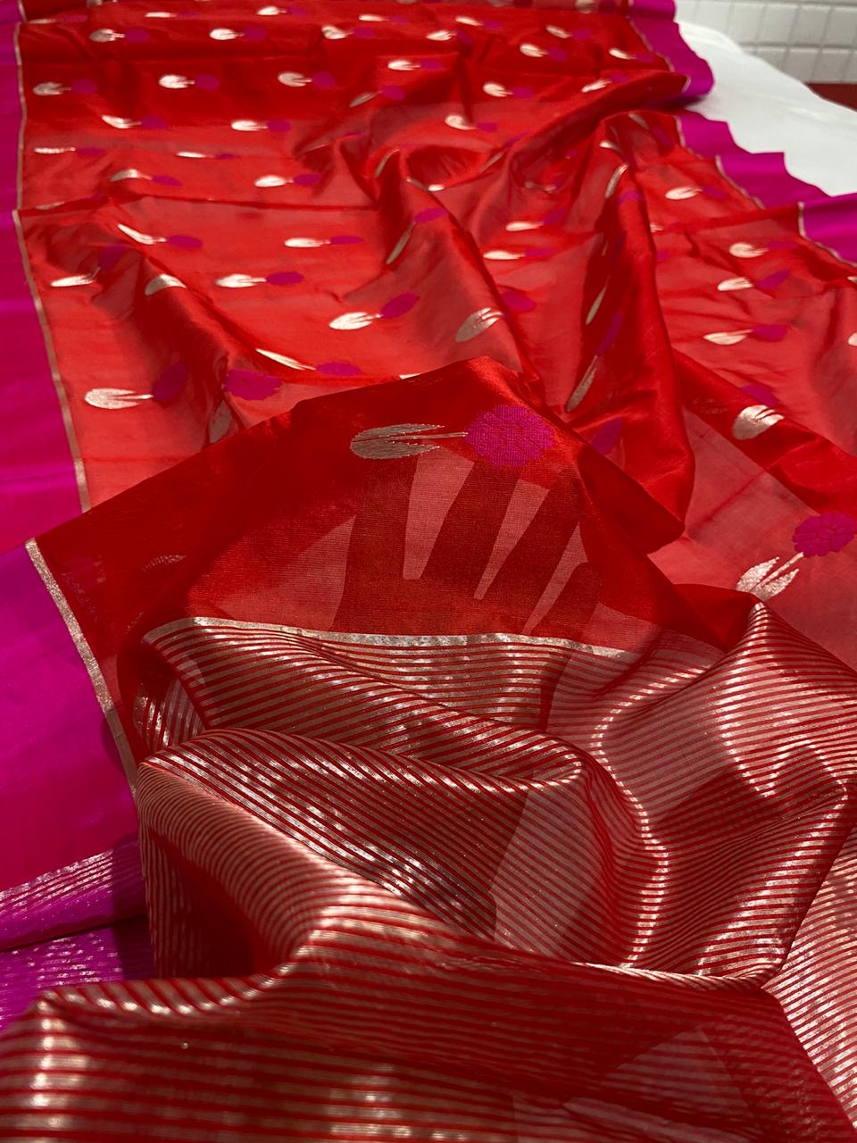 Red colour mashru border silk saree