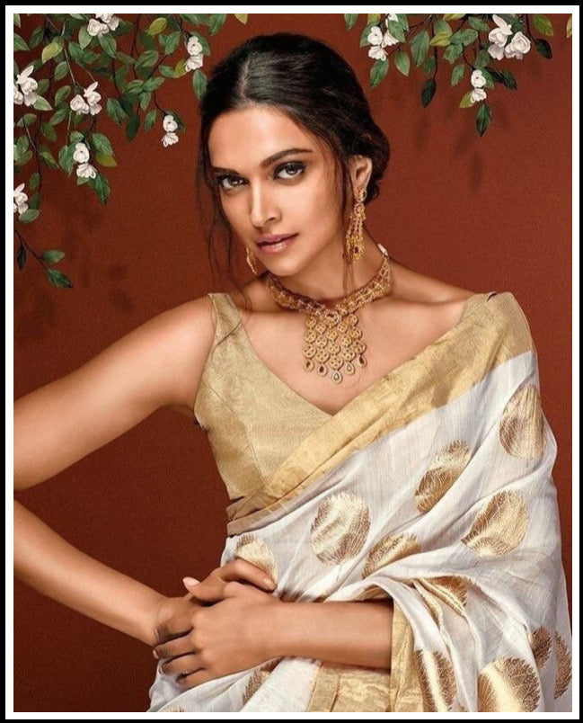Deepika Padukon Chanderi silk saree|Golden zare border Chanderi saree wala