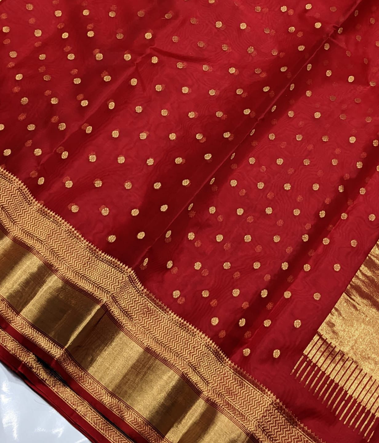 Royal Red Chanderi Silk Saree with Golden Zari Border