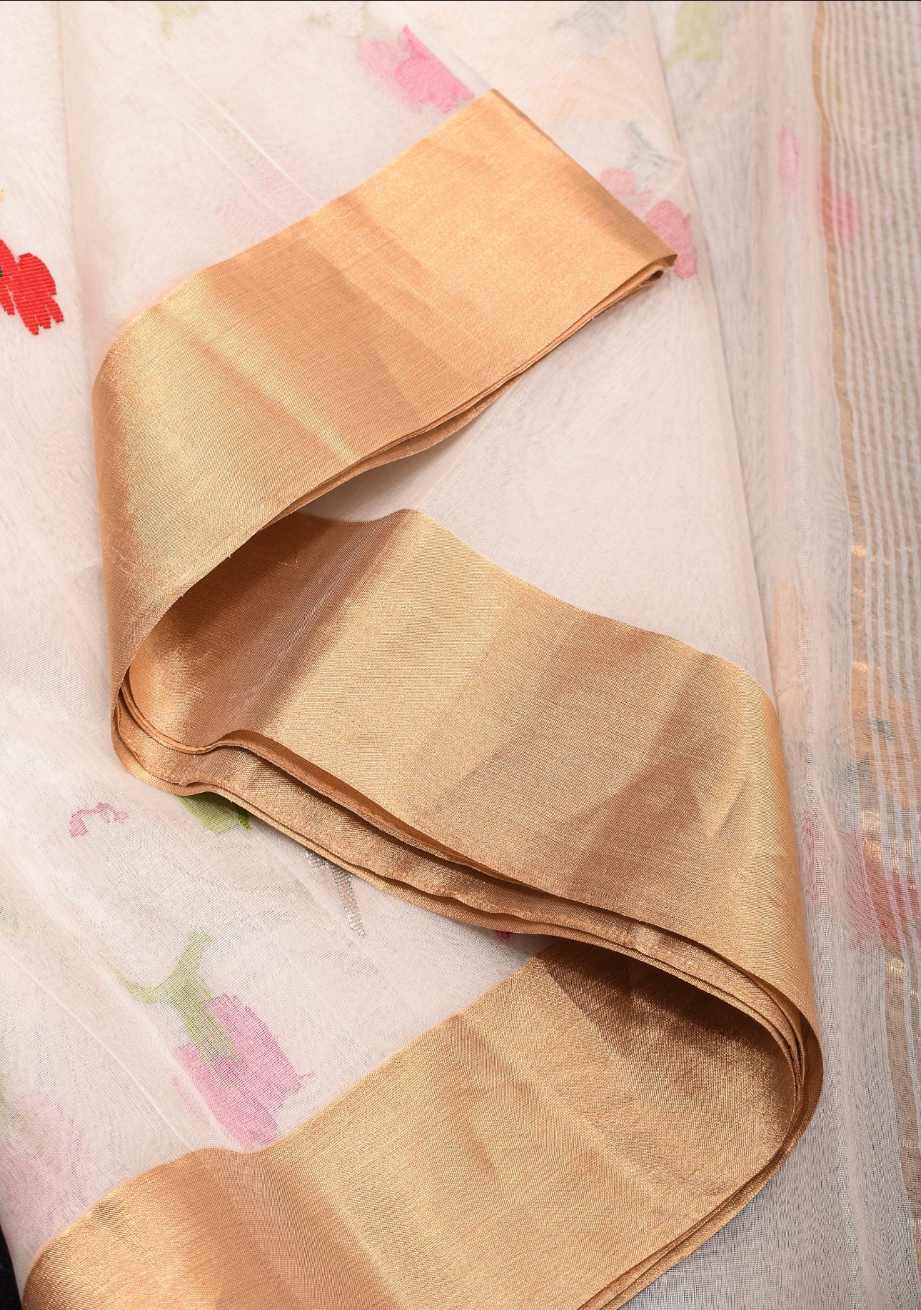 Off white birds motif chanderi saree