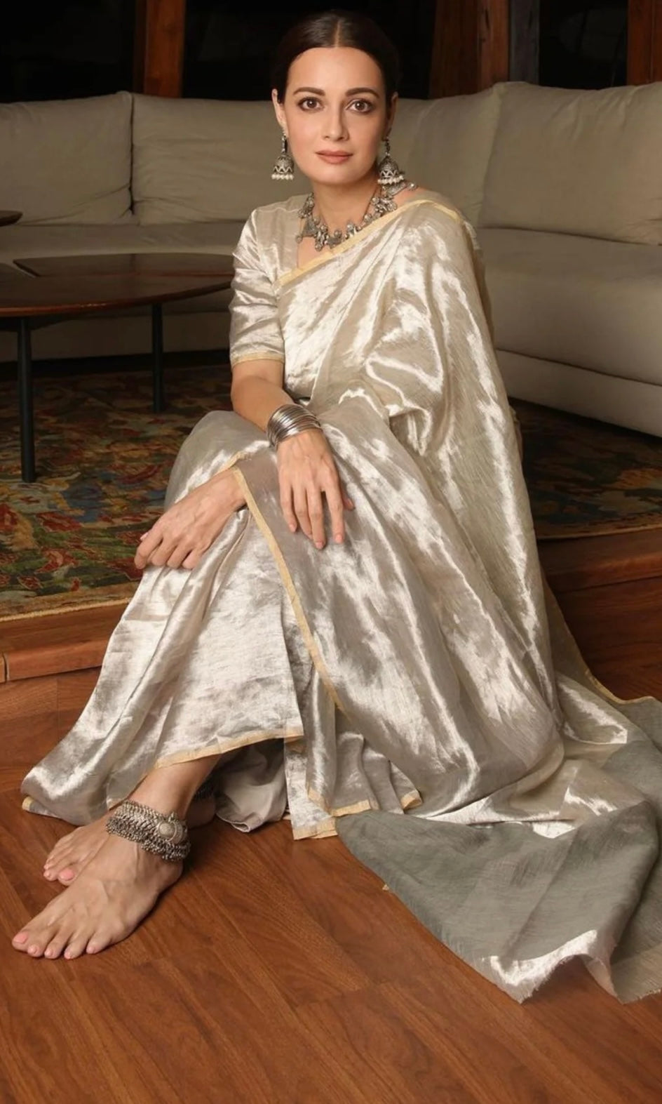 Tissue silk silver zare saree Chanderi saree wala