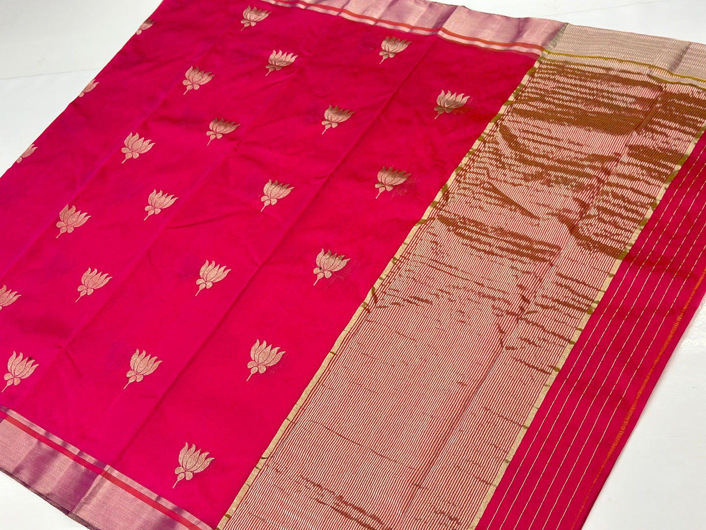 Pink Chanderi Pattu Silk Saree with Silver Zari Border | Traditional Wedding Saree