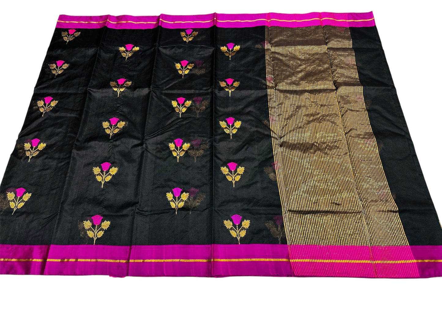 Black chanderi handwoven silk saree