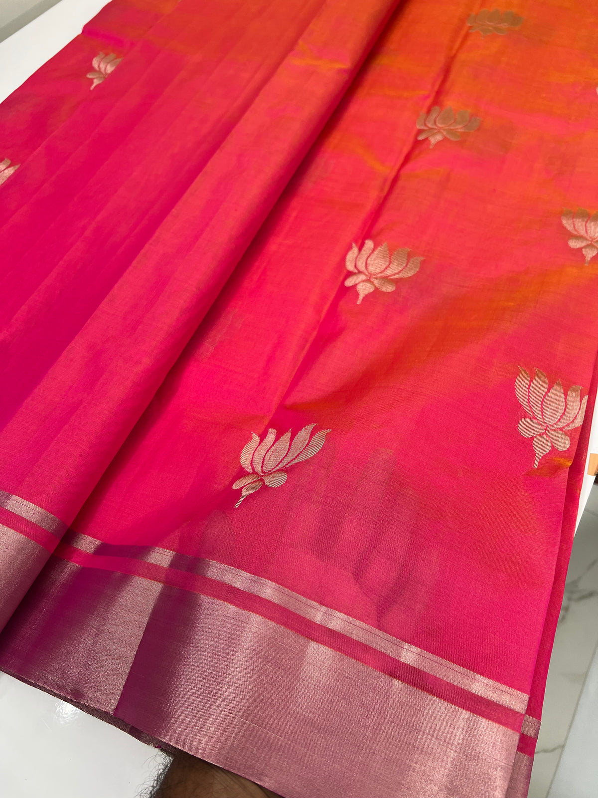Pink Chanderi Pattu Silk Saree with Silver Zari Border | Traditional Wedding Saree