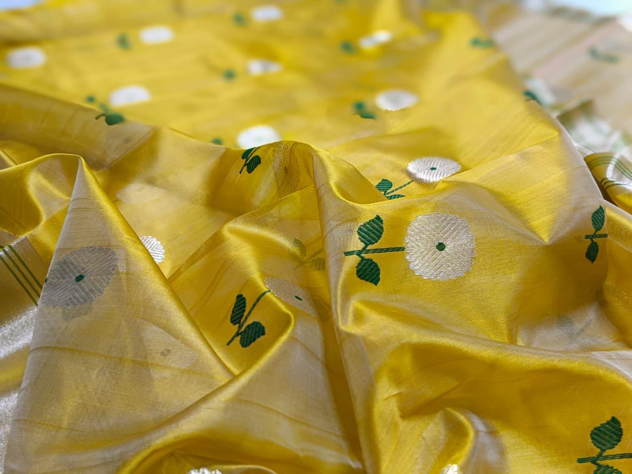 Mustard colour chanderi silk saree|pattu soft silk saree|flower motifs Chanderi saree wala