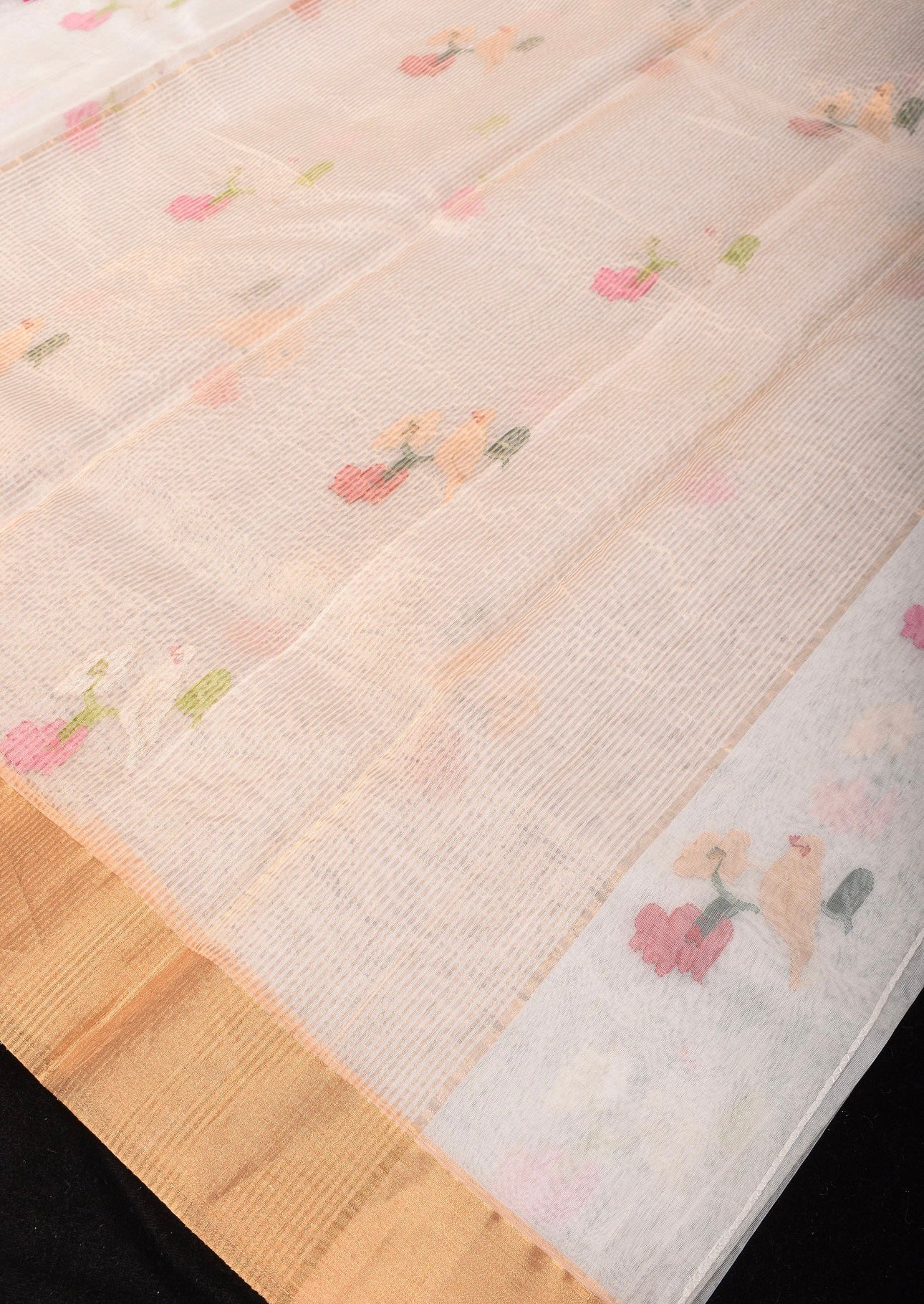 Off white birds motif chanderi saree