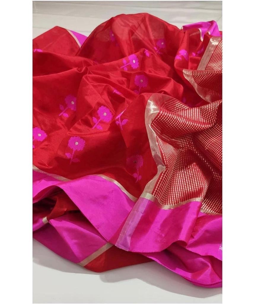 Resham border red chanderi saree Chanderi saree wala
