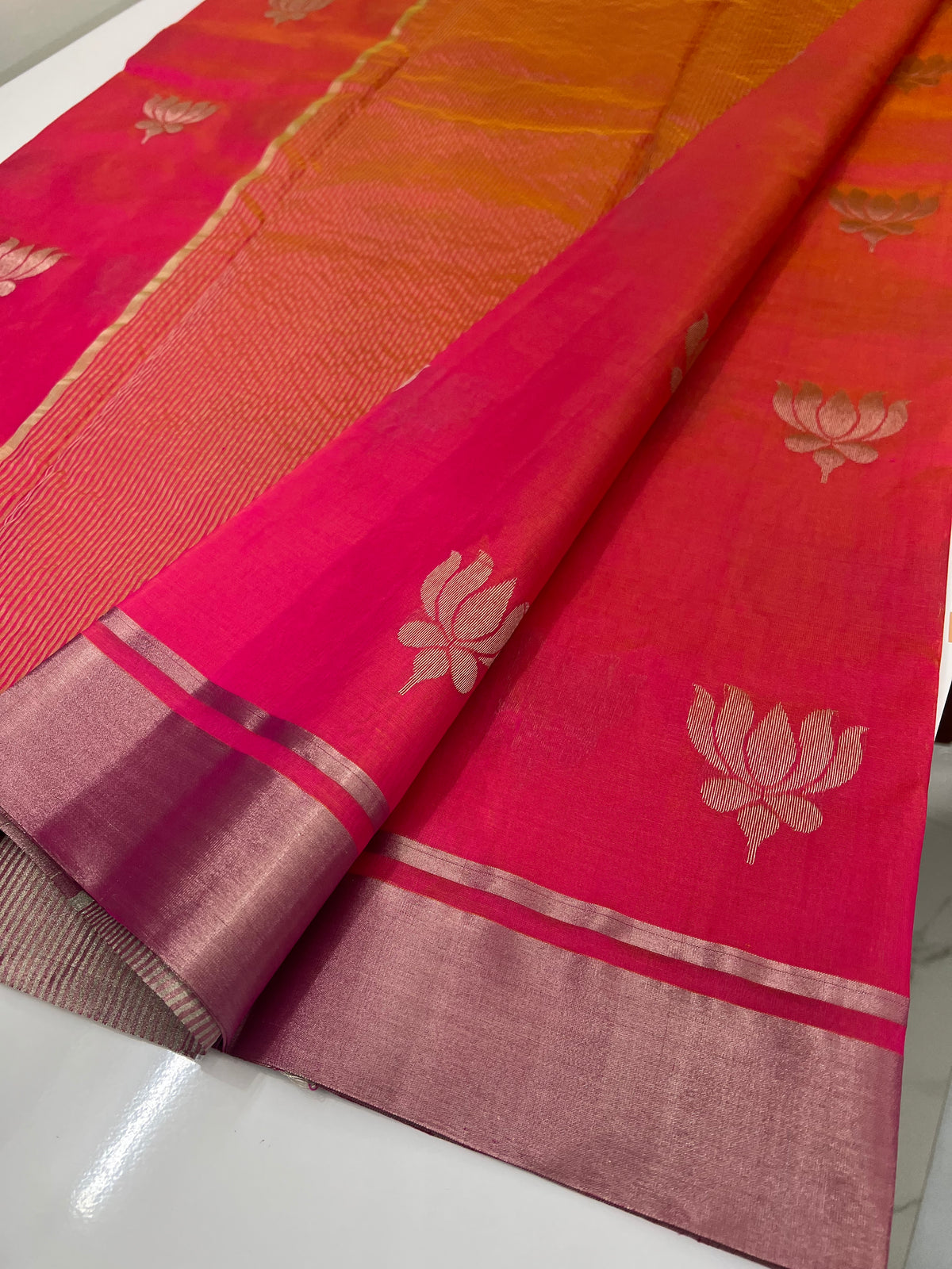 Pink Chanderi Pattu Silk Saree with Silver Zari Border | Traditional Wedding Saree