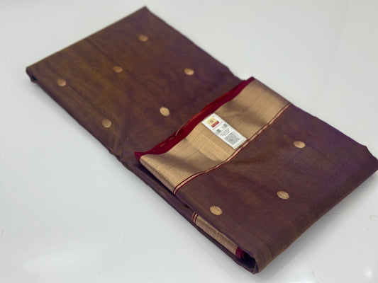 Handwoven Brown Chanderi Silk Saree – Golden Motif