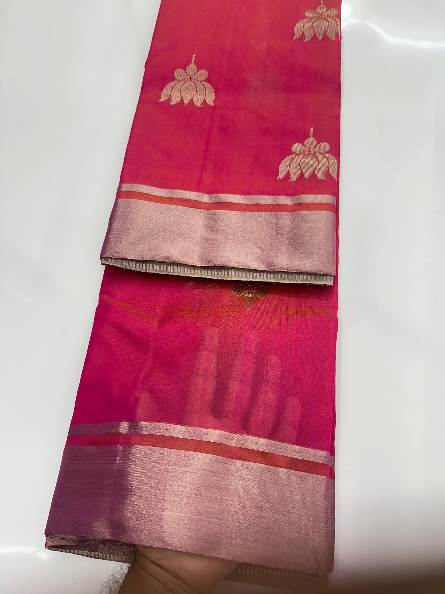 Pink Chanderi Pattu Silk Saree with Silver Zari Border | Traditional Wedding Saree