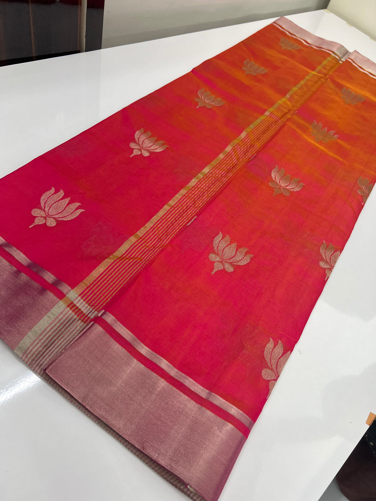 Pink Chanderi Pattu Silk Saree with Silver Zari Border | Traditional Wedding Saree