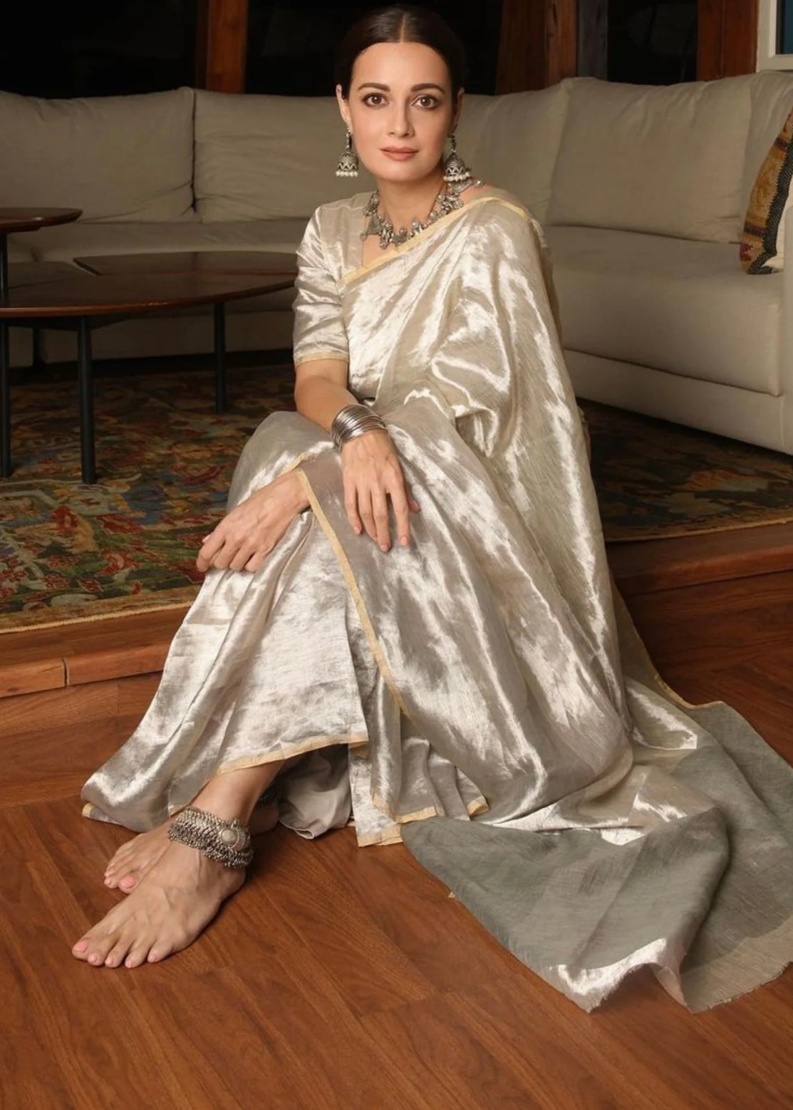 Tissue silk silver zare saree Chanderi saree wala