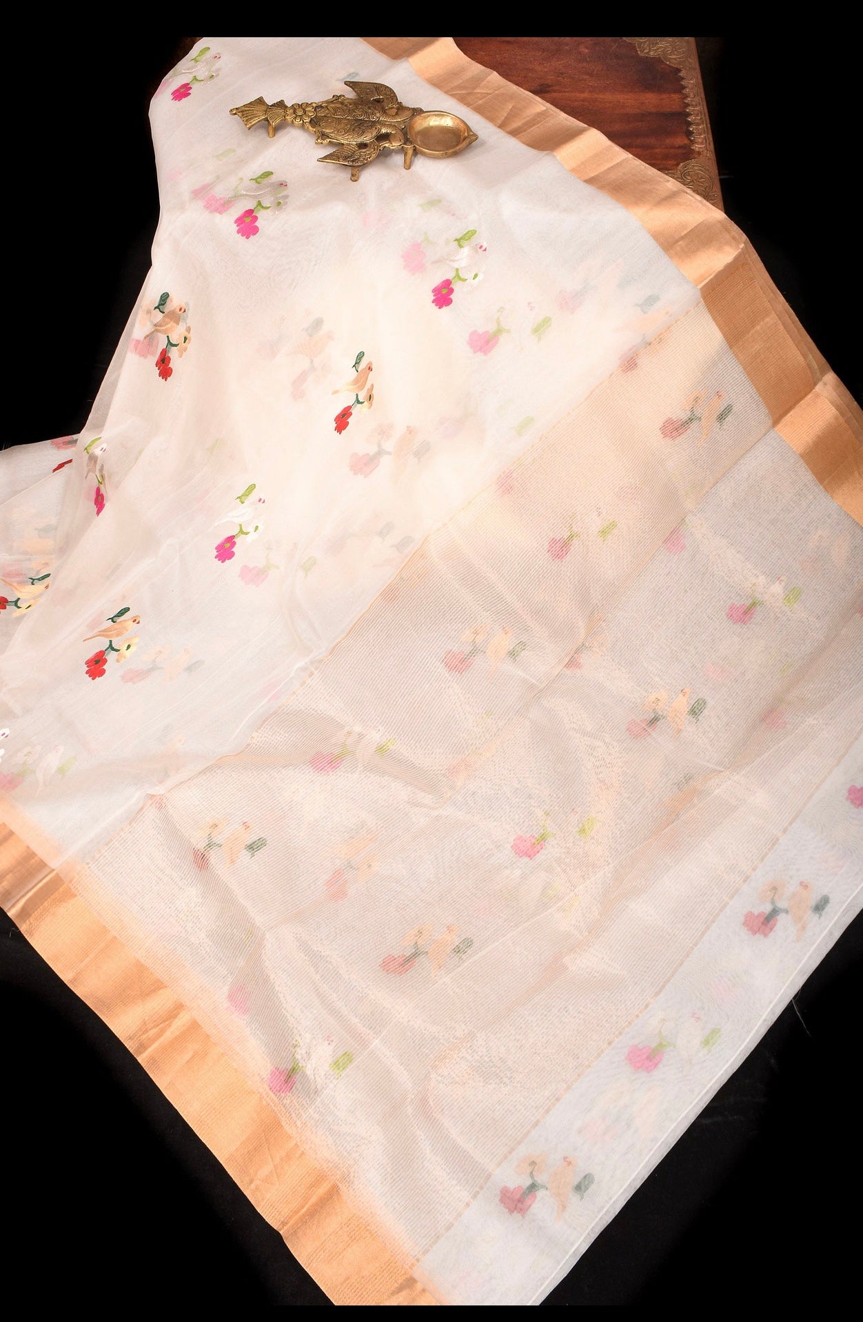 Off white birds motif chanderi saree