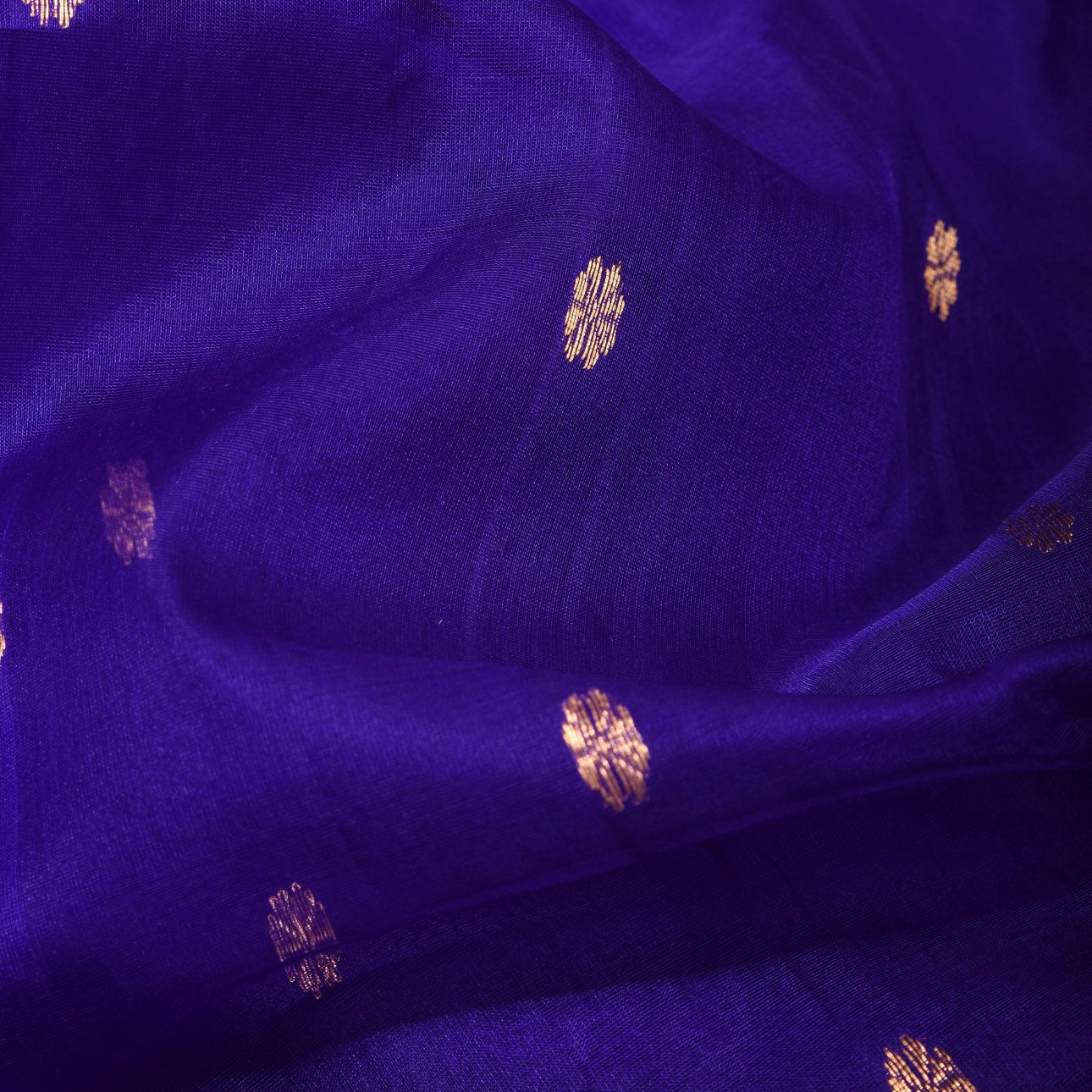Traditional Blue Chanderi Silk Saree with Gold Motifs