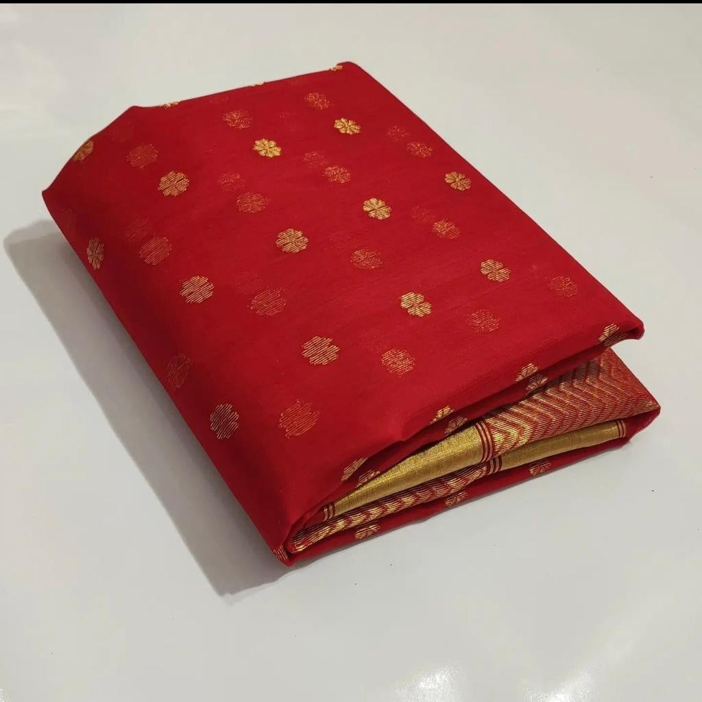 Red colour golden zare border saree Chanderi saree wala