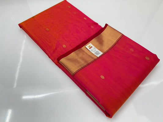 Radiant Pink Chanderi Silk Saree with Golden Accents