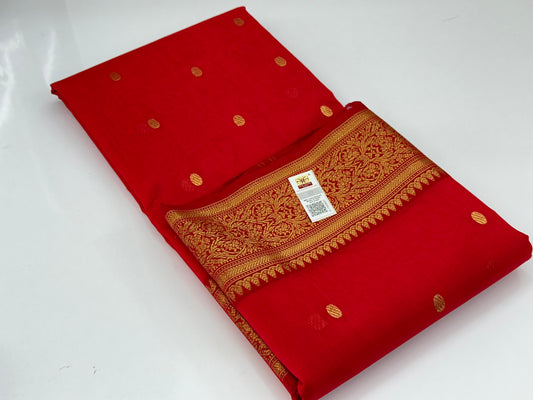 Traditional Red Chanderi Katan Silk Saree – Handwoven Luxury