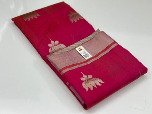 Pink Chanderi Pattu Silk Saree with Silver Zari Border | Traditional Wedding Saree