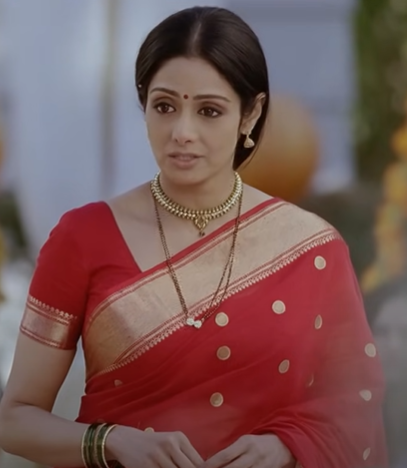 Sridevi Red Chanderi Saree with Golden Zari Work
